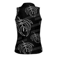 Aloha Hawaii Acacia Koa Leaves Women Sleeveless Polo Shirt Black Kakau Tribal Pattern LT05 - Polynesian Pride
