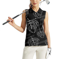 Aloha Hawaii Acacia Koa Leaves Women Sleeveless Polo Shirt Black Kakau Tribal Pattern LT05 - Polynesian Pride