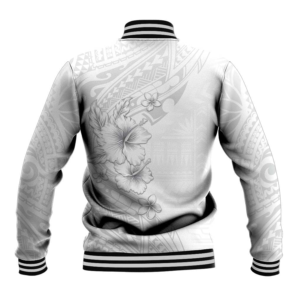 Lotu Tamaiti Samoa Baseball Jacket White Sunday Polynesian Tribal Pattern Elegant Style