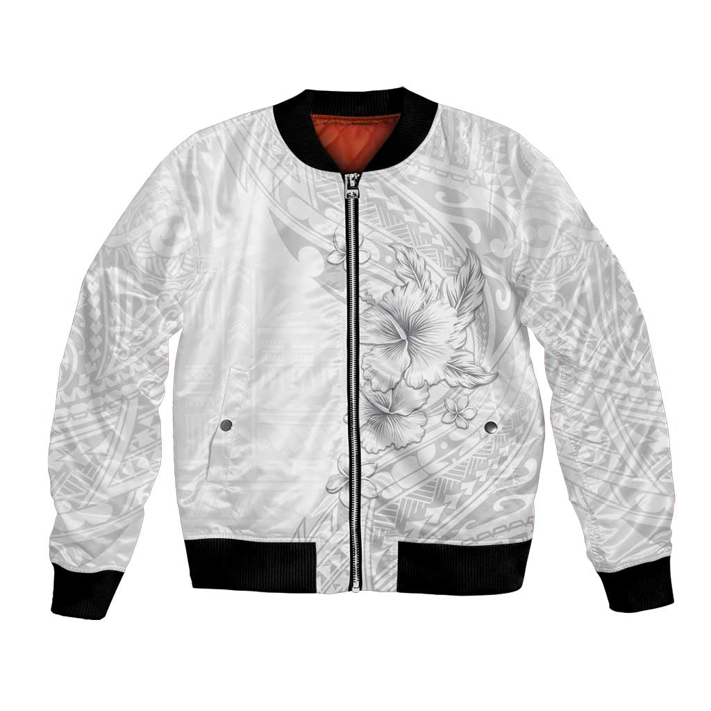 Lotu Tamaiti Samoa Bomber Jacket White Sunday Polynesian Tribal Pattern Elegant Style