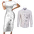 Lotu Tamaiti Samoa Couples Matching Short Sleeve Bodycon Dress and Long Sleeve Button Shirt White Sunday Polynesian Tribal Pattern Elegant Style