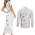 Lotu Tamaiti Samoa Couples Matching Short Sleeve Bodycon Dress and Long Sleeve Button Shirt White Sunday Polynesian Tribal Pattern Elegant Style