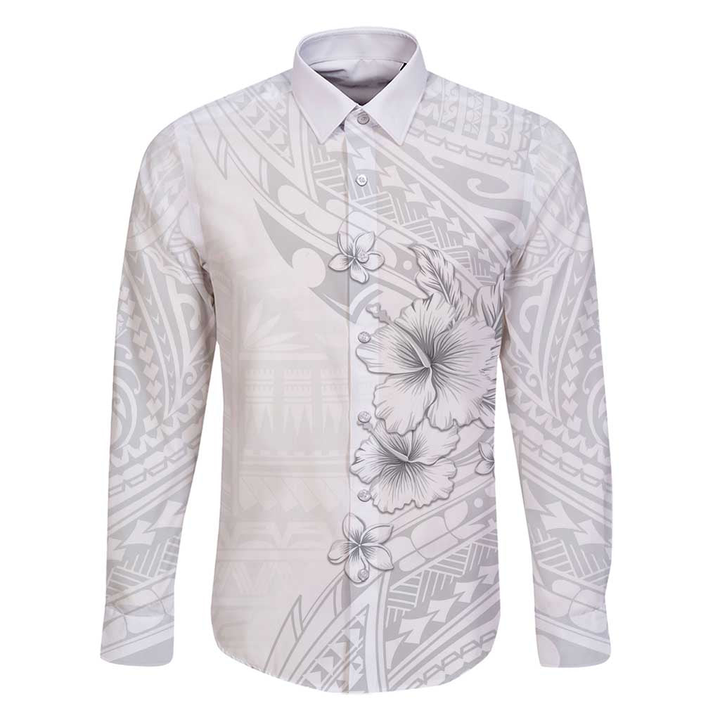 Lotu Tamaiti Samoa Family Matching Long Sleeve Bodycon Dress and Hawaiian Shirt White Sunday Polynesian Tribal Pattern Elegant Style