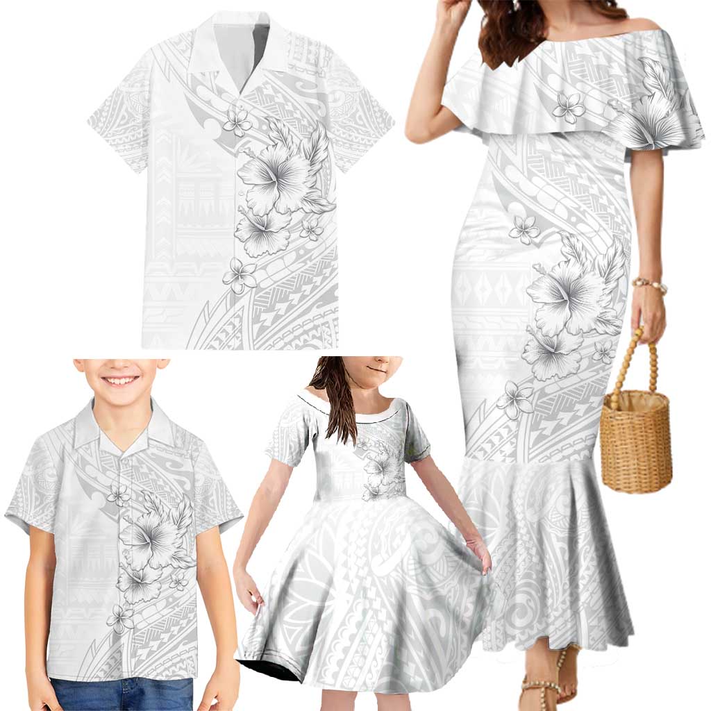 Lotu Tamaiti Samoa Family Matching Mermaid Dress and Hawaiian Shirt White Sunday Polynesian Tribal Pattern Elegant Style