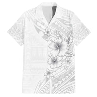 Lotu Tamaiti Samoa Family Matching Off Shoulder Short Dress and Hawaiian Shirt White Sunday Polynesian Tribal Pattern Elegant Style