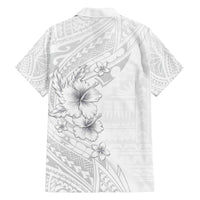 Lotu Tamaiti Samoa Family Matching Off Shoulder Short Dress and Hawaiian Shirt White Sunday Polynesian Tribal Pattern Elegant Style