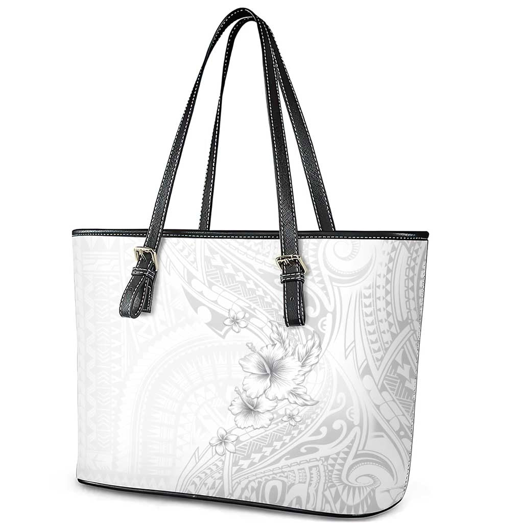 Lotu Tamaiti Samoa Leather Tote Bag White Sunday Polynesian Tribal Pattern Elegant Style