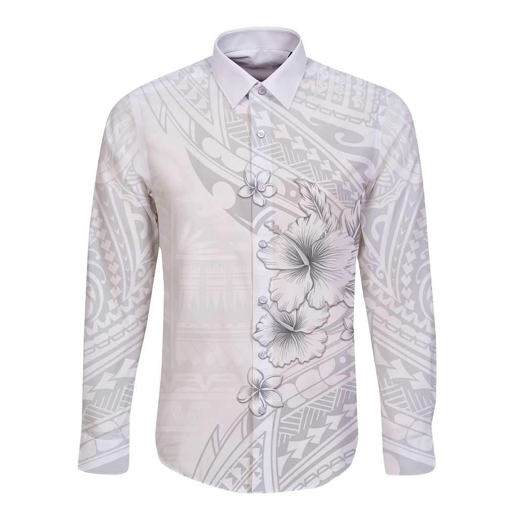 Lotu Tamaiti Samoa Long Sleeve Button Shirt White Sunday Polynesian Tribal Pattern Elegant Style