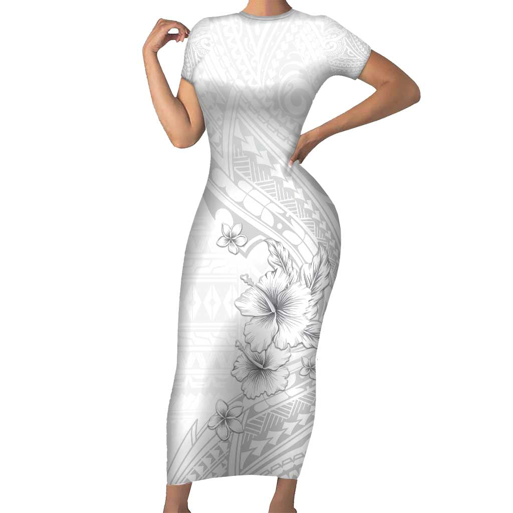 Lotu Tamaiti Samoa Short Sleeve Bodycon Dress White Sunday Polynesian Tribal Pattern Elegant Style