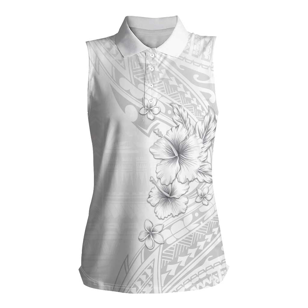 Lotu Tamaiti Samoa Women Sleeveless Polo Shirt White Sunday Polynesian Tribal Pattern Elegant Style