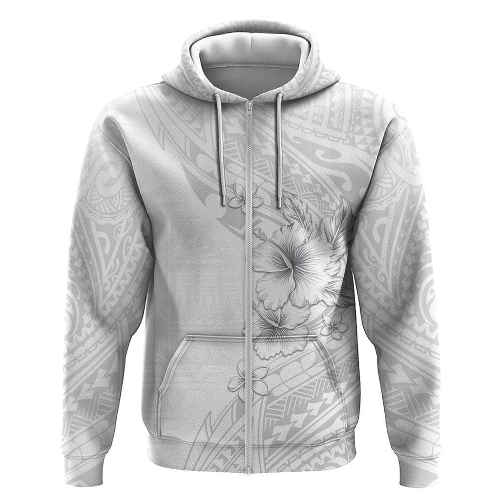 Lotu Tamaiti Samoa Zip Hoodie White Sunday Polynesian Tribal Pattern Elegant Style