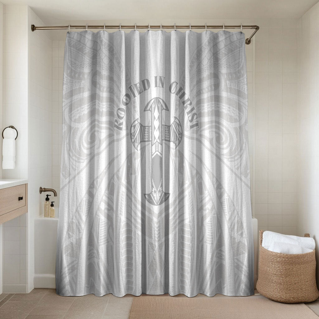 Samoa Christian Bathroom Set Rooted In Christ Polynesian Cross LT05 Shower Curtain Only White - Polynesian Pride