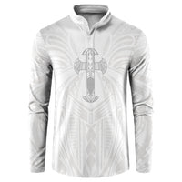 Samoa Christian Button Sweatshirt Rooted In Christ Polynesian Cross LT05 White - Polynesian Pride
