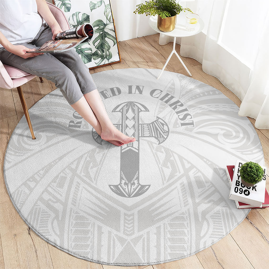 Samoa Christian Round Carpet Rooted In Christ Polynesian Cross LT05 - Polynesian Pride