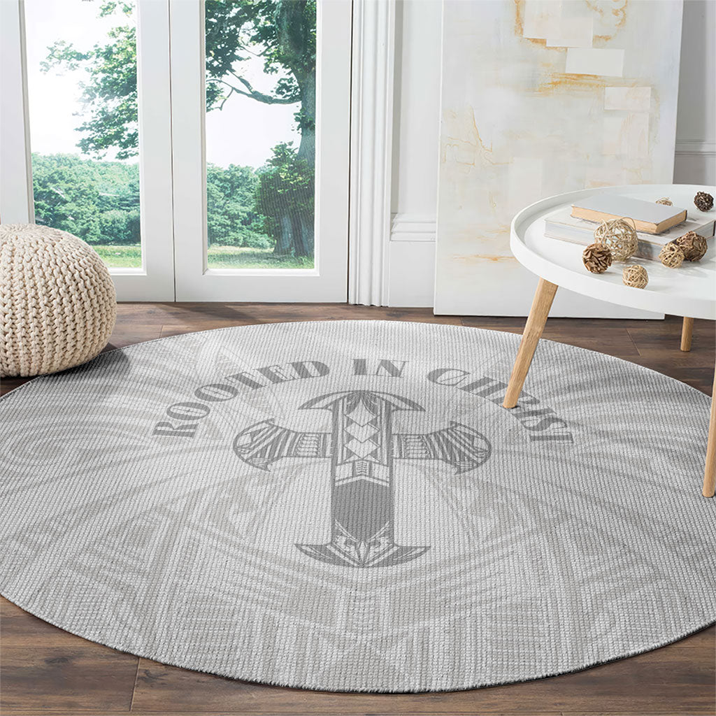 Samoa Christian Round Carpet Rooted In Christ Polynesian Cross LT05 - Polynesian Pride