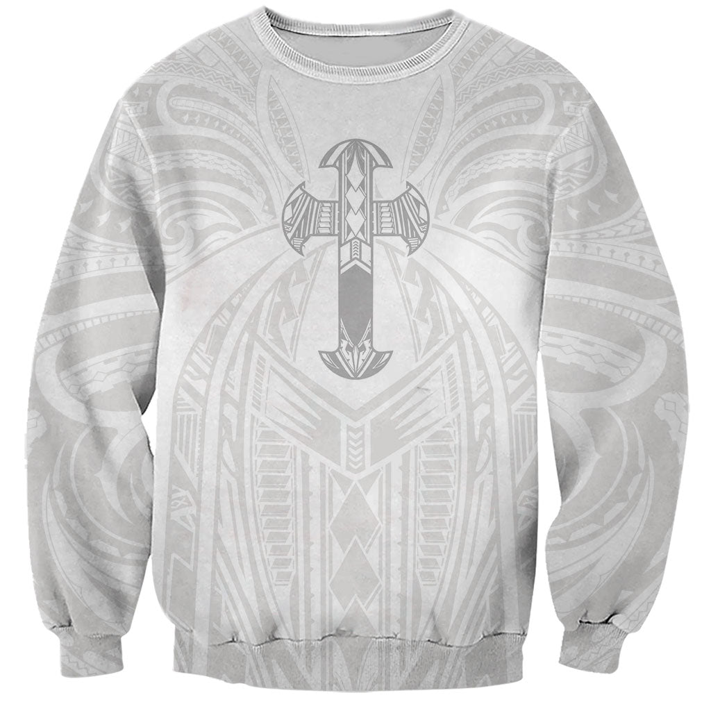 Samoa Christian Sweatshirt Rooted In Christ Polynesian Cross LT05 Unisex White - Polynesian Pride