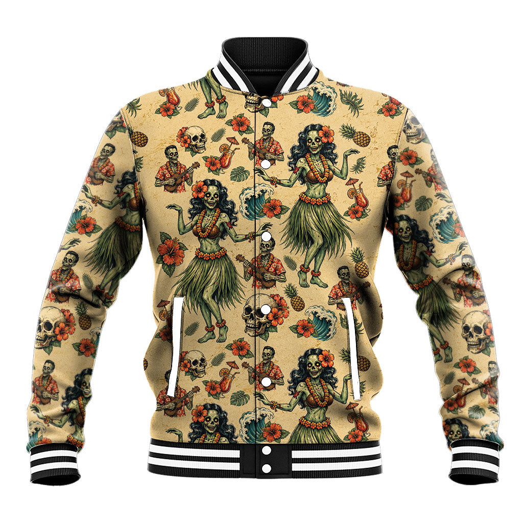 Hawaii Halloween Baseball Jacket Spooky Tropical Hula Zombie LT05 Unisex Beige - Polynesian Pride