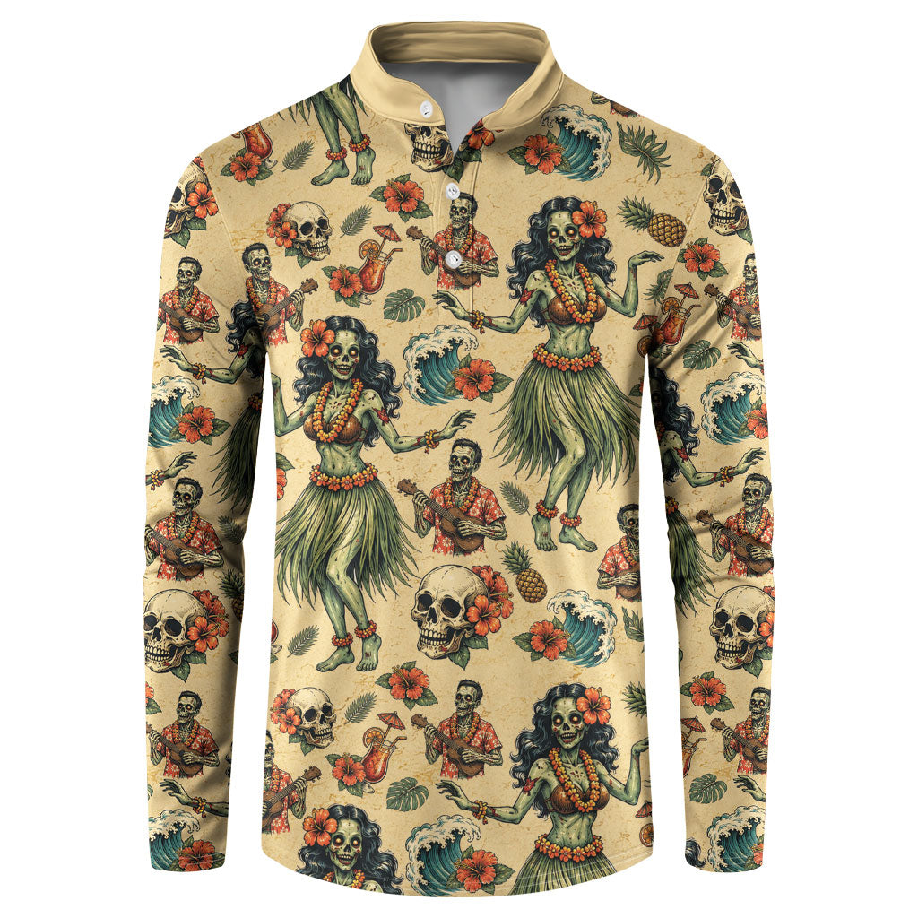 Hawaii Halloween Button Sweatshirt Spooky Tropical Hula Zombie LT05 Beige - Polynesian Pride