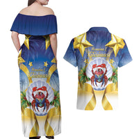 Niue Christmas Couples Matching Off Shoulder Maxi Dress and Hawaiian Shirt Seashell Santa Beach Vibes - Polynesian Pride