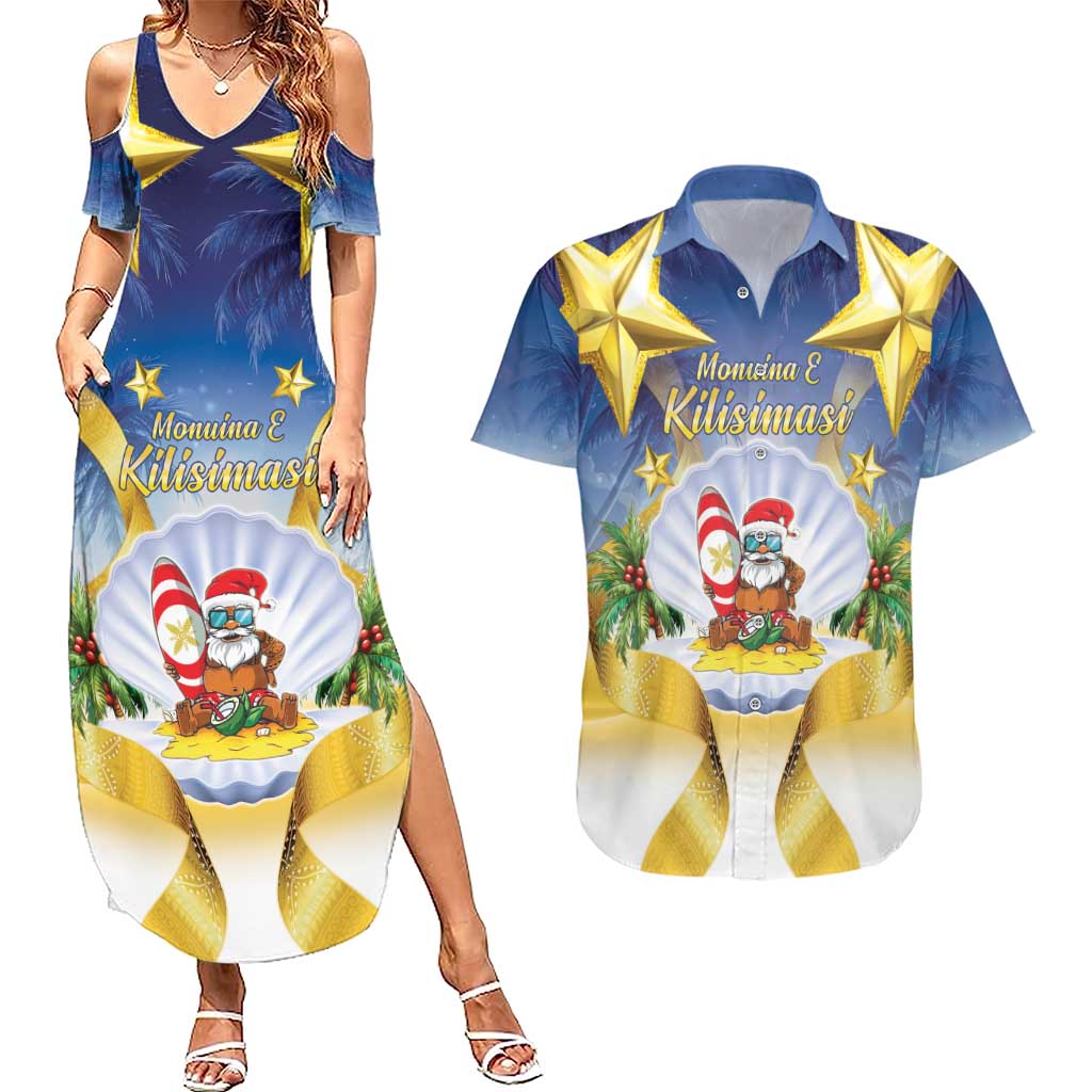 Niue Christmas Couples Matching Summer Maxi Dress and Hawaiian Shirt Seashell Santa Beach Vibes - Polynesian Pride