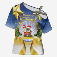 Niue Christmas Cross Shoulder Shirt Seashell Santa Beach Vibes - Polynesian Pride