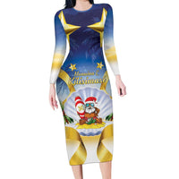 Niue Christmas Family Matching Long Sleeve Bodycon Dress and Hawaiian Shirt Seashell Santa Beach Vibes - Polynesian Pride