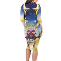 Niue Christmas Family Matching Long Sleeve Bodycon Dress and Hawaiian Shirt Seashell Santa Beach Vibes - Polynesian Pride