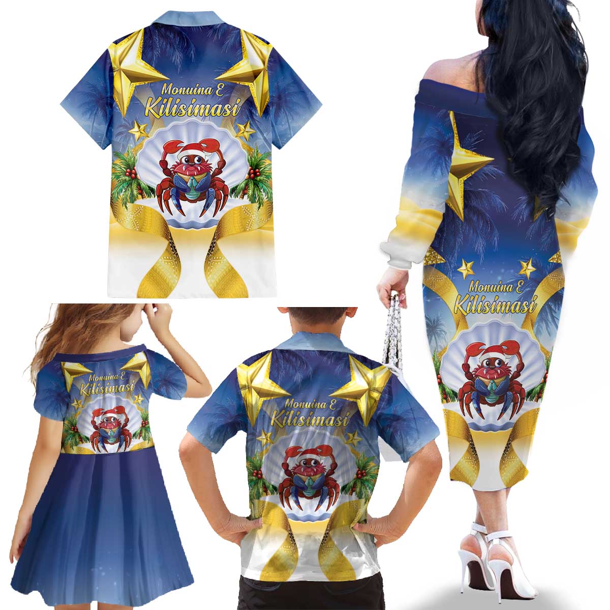 Niue Christmas Family Matching Off The Shoulder Long Sleeve Dress and Hawaiian Shirt Seashell Santa Beach Vibes - Polynesian Pride