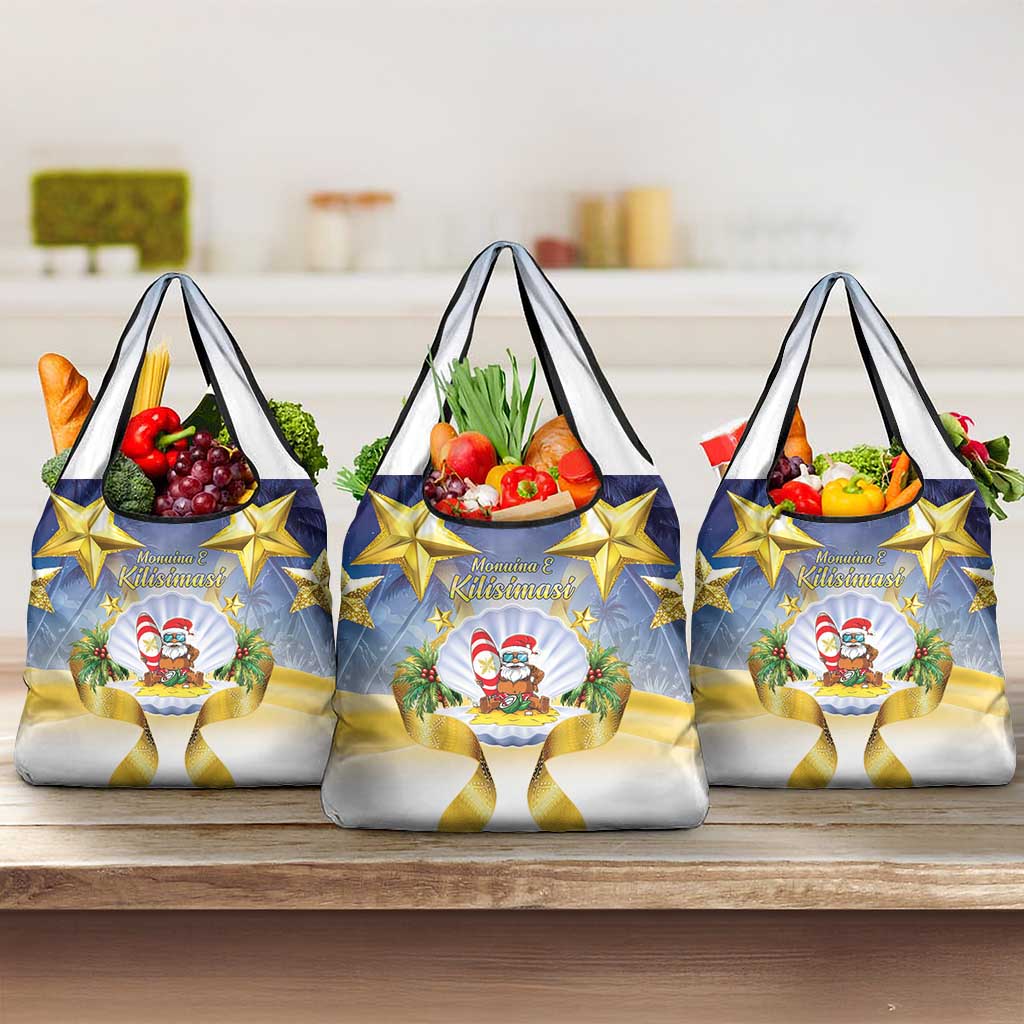 Niue Christmas Grocery Bag Seashell Santa Beach Vibes LT05 3-pack One Size Navy - Polynesian Pride