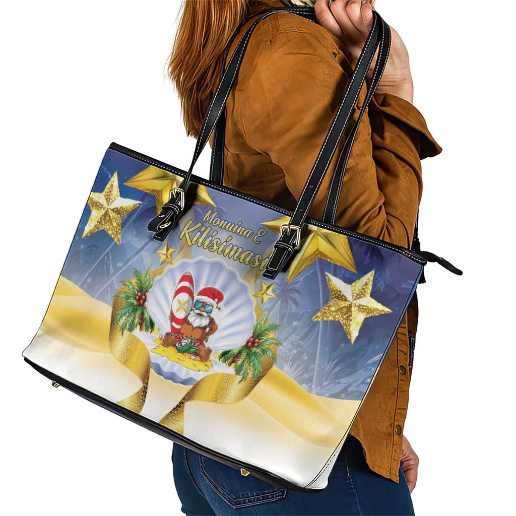Niue Christmas Leather Tote Bag Seashell Santa Beach Vibes - Polynesian Pride