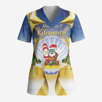 Niue Christmas Scrub Top Seashell Santa Beach Vibes LT05 Adult Navy - Polynesian Pride