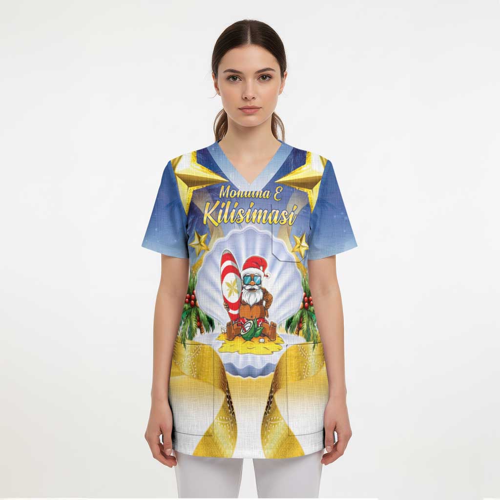 Niue Christmas Scrub Top Seashell Santa Beach Vibes LT05 - Polynesian Pride