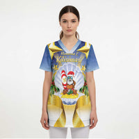 Niue Christmas Scrub Top Seashell Santa Beach Vibes LT05 - Polynesian Pride