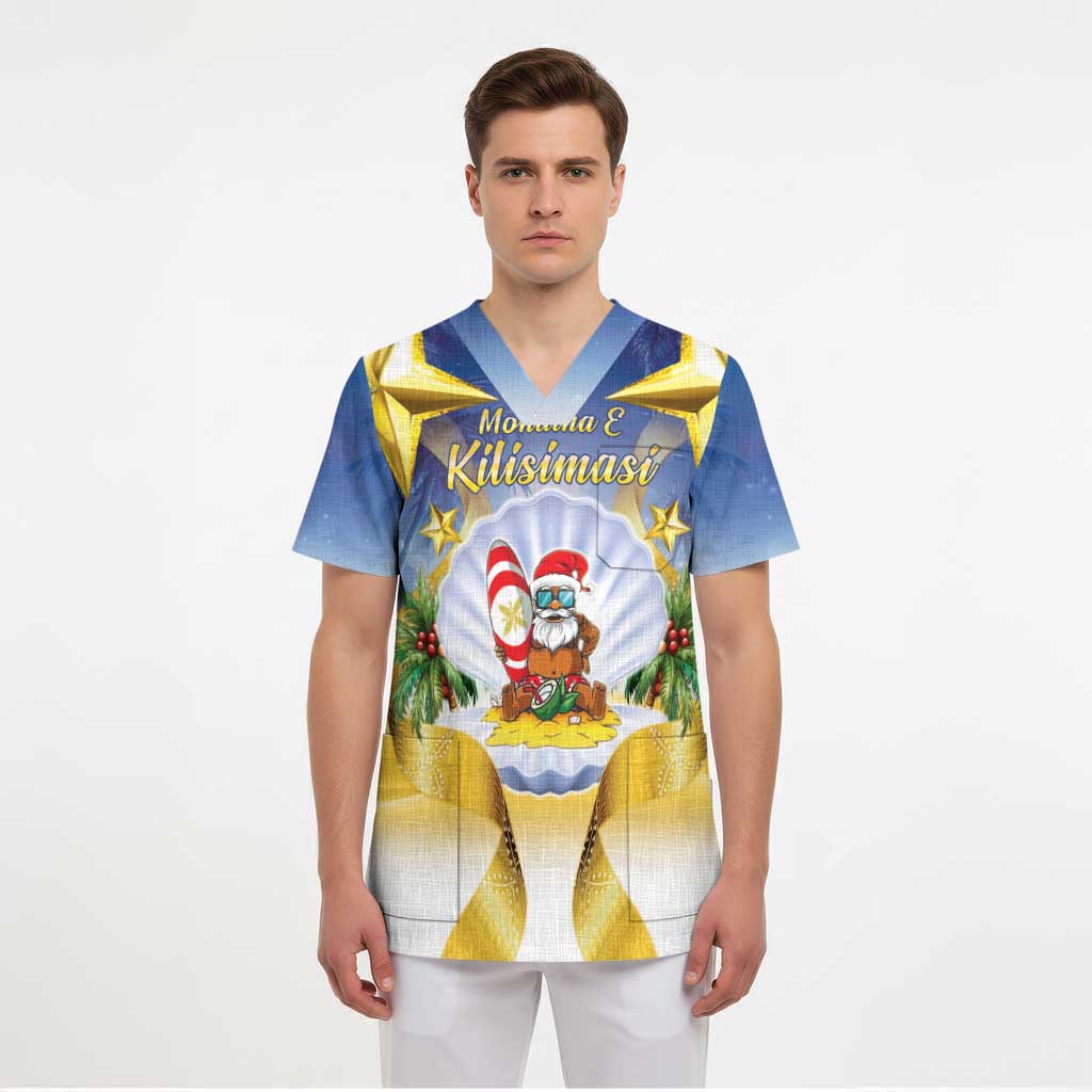 Niue Christmas Scrub Top Seashell Santa Beach Vibes LT05 - Polynesian Pride