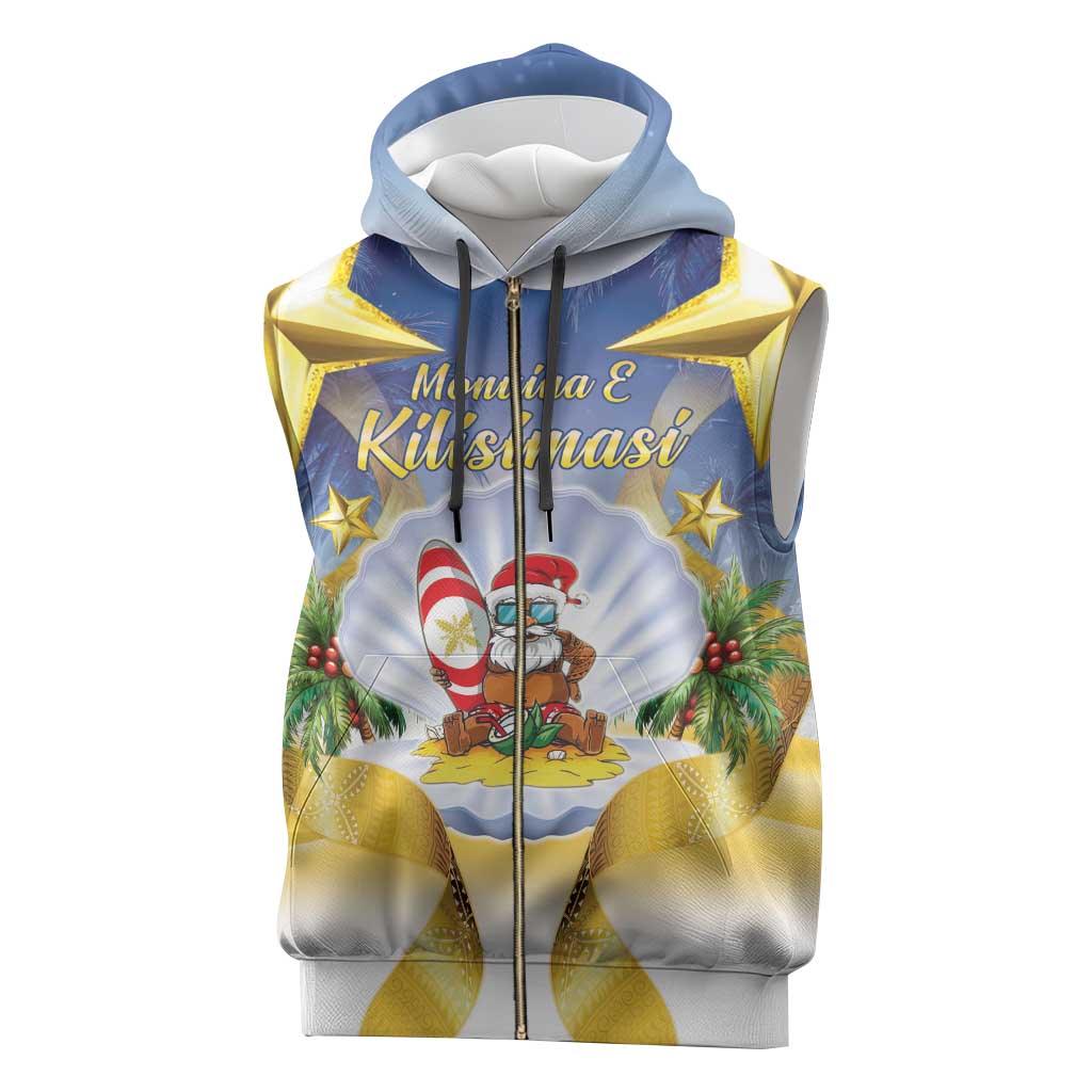 Niue Christmas Sleeveless Zip Hoodie Seashell Santa Beach Vibes - Polynesian Pride
