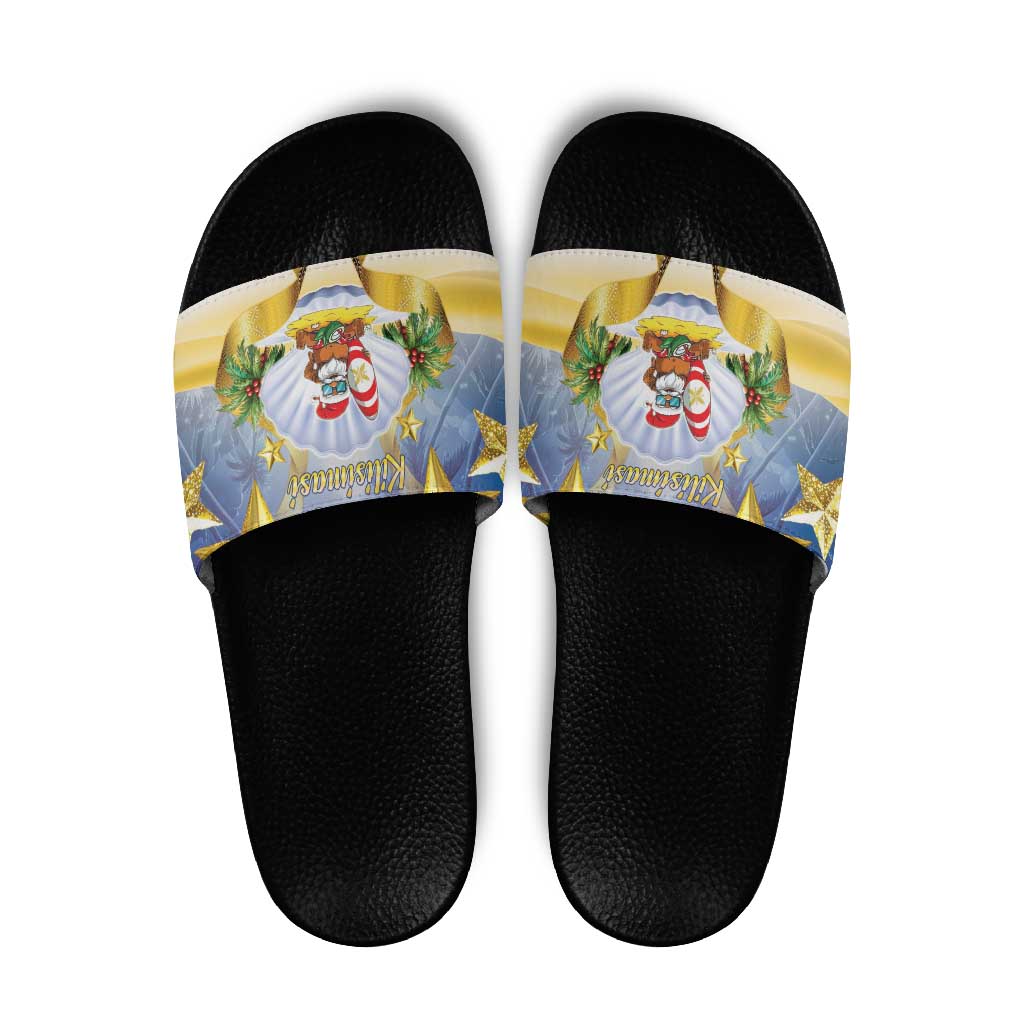 Niue Christmas Slide Sandals Seashell Santa Beach Vibes LT05 Navy - Polynesian Pride