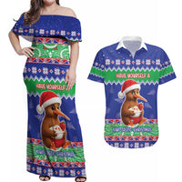 New Zealand Christmas Couples Matching Off Shoulder Maxi Dress and Hawaiian Shirt Have Yourself A Kiwi-tastic Christmas - Polynesian Pride