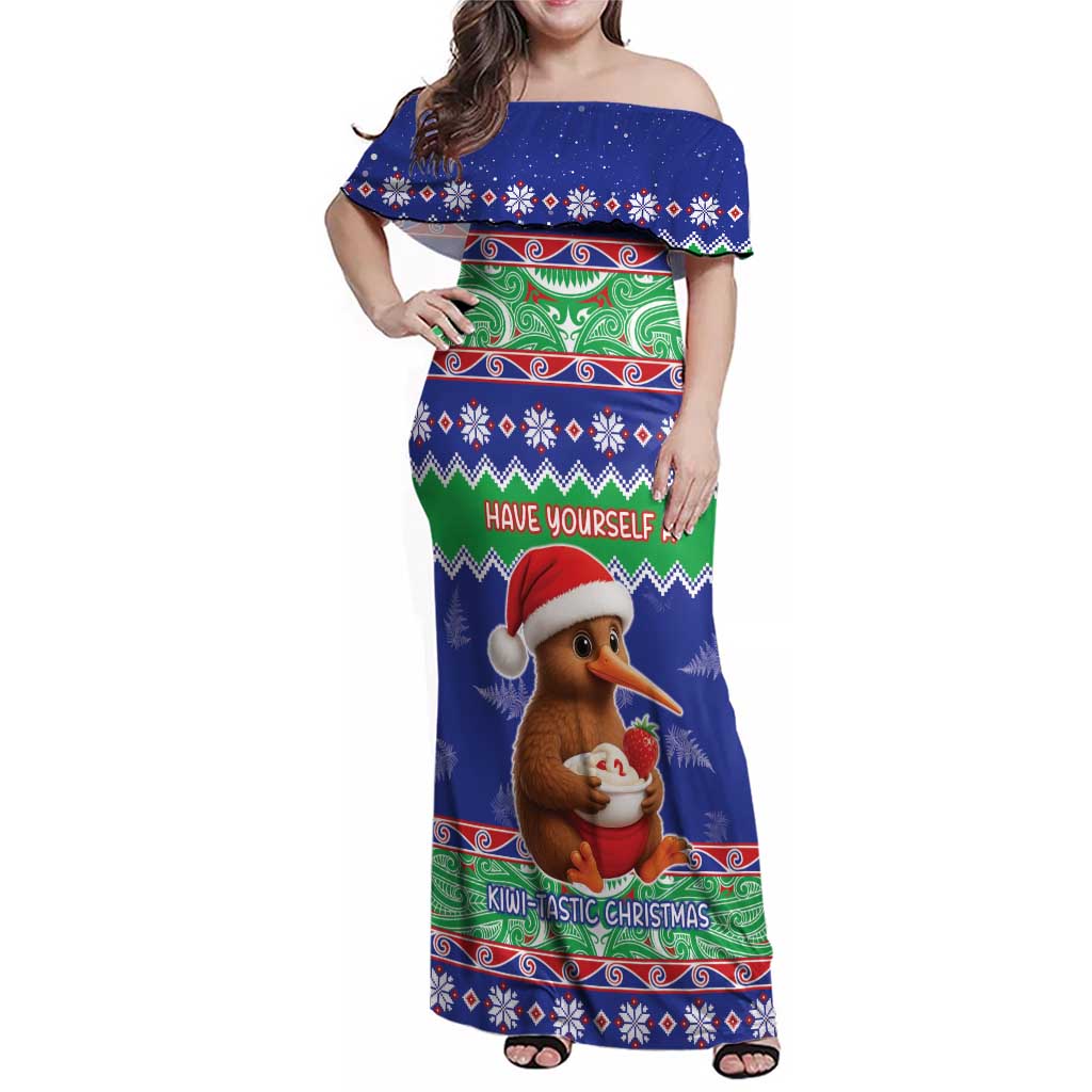 New Zealand Christmas Family Matching Off Shoulder Maxi Dress and Hawaiian Shirt Have Yourself A Kiwi-tastic Christmas - Polynesian Pride