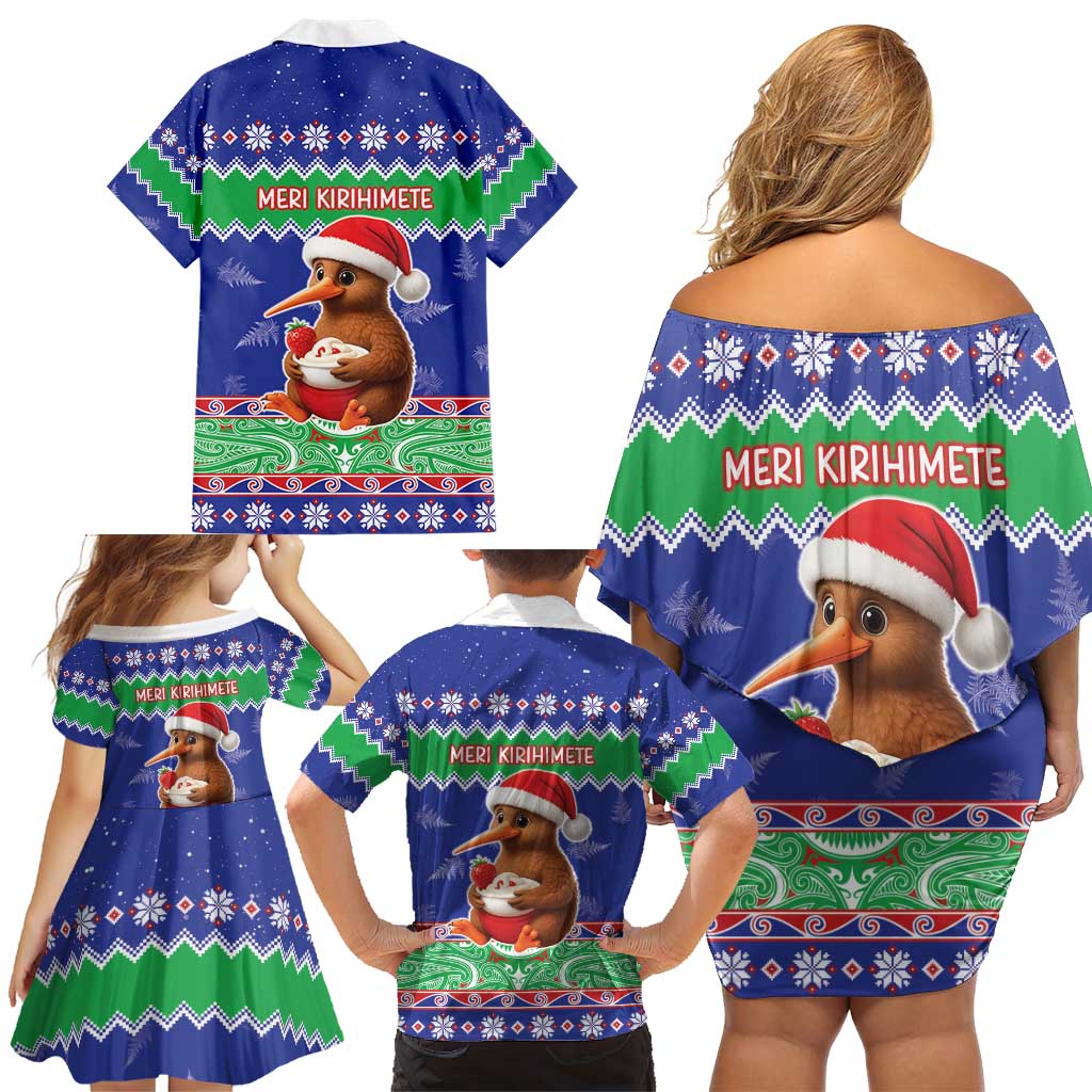 New Zealand Christmas Family Matching Off Shoulder Short Dress and Hawaiian Shirt Have Yourself A Kiwi-tastic Christmas - Polynesian Pride