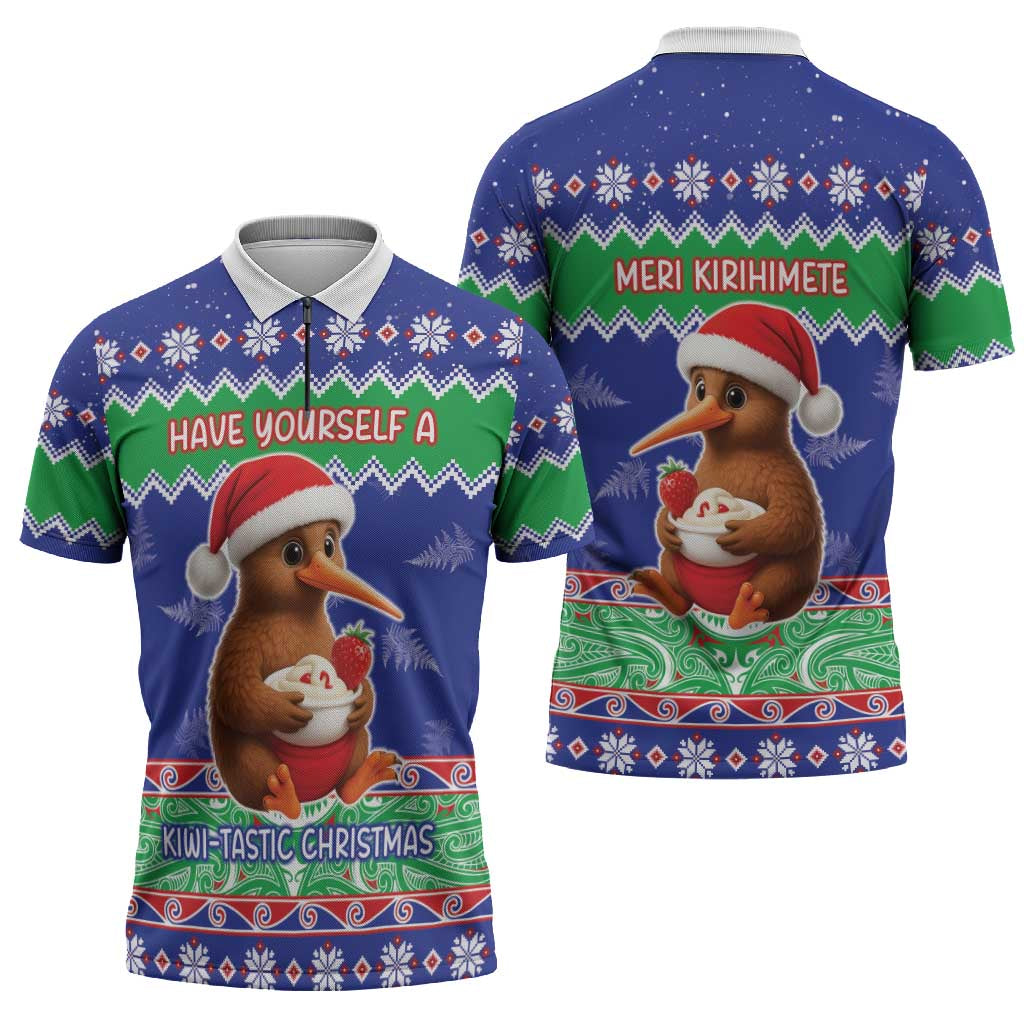 New Zealand Christmas Zipper Polo Shirt Have Yourself A Kiwi-tastic Christmas - Polynesian Pride