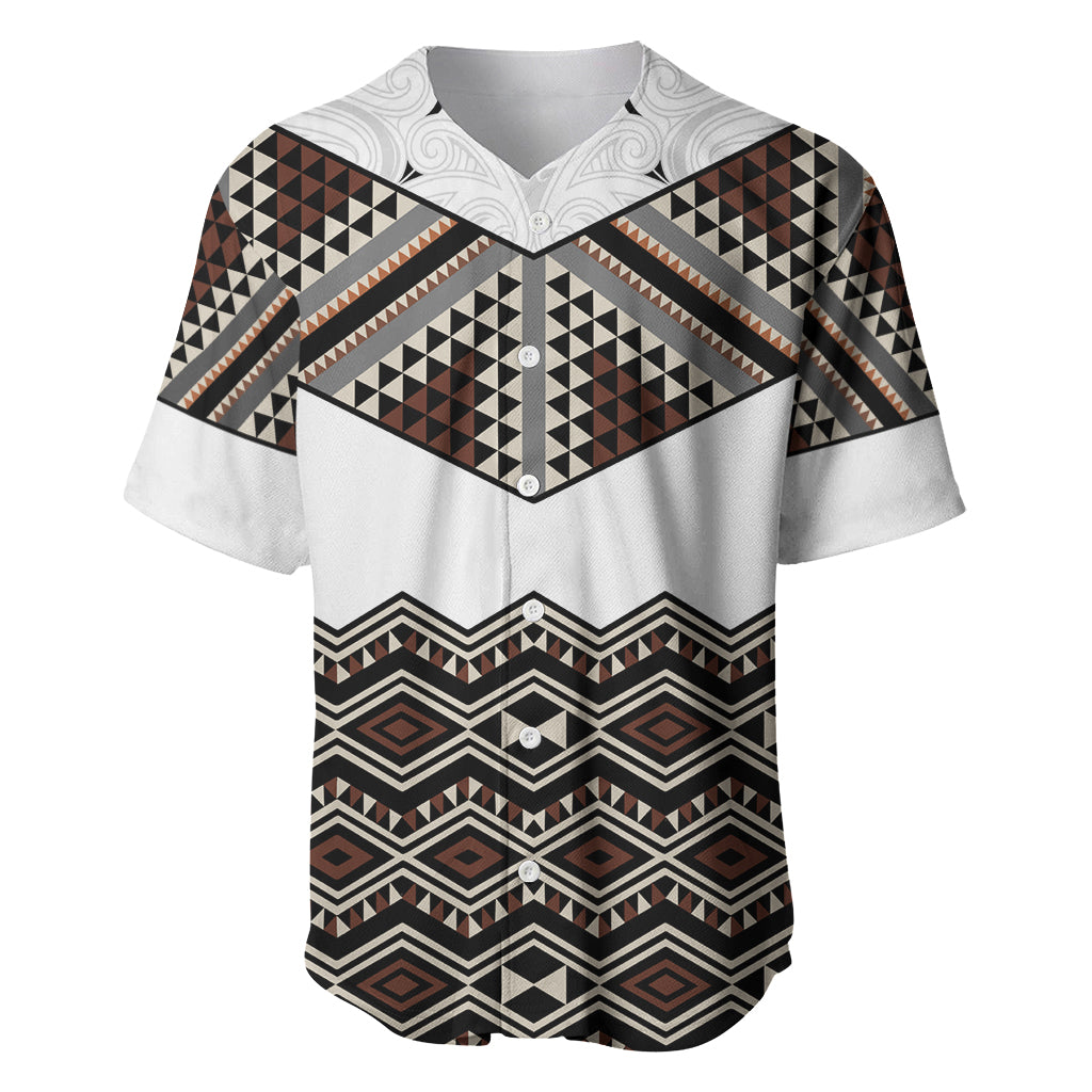 New Zealand Aotearoa Baseball Jersey Taniko Art Simple Style LT05 Brown - Polynesian Pride