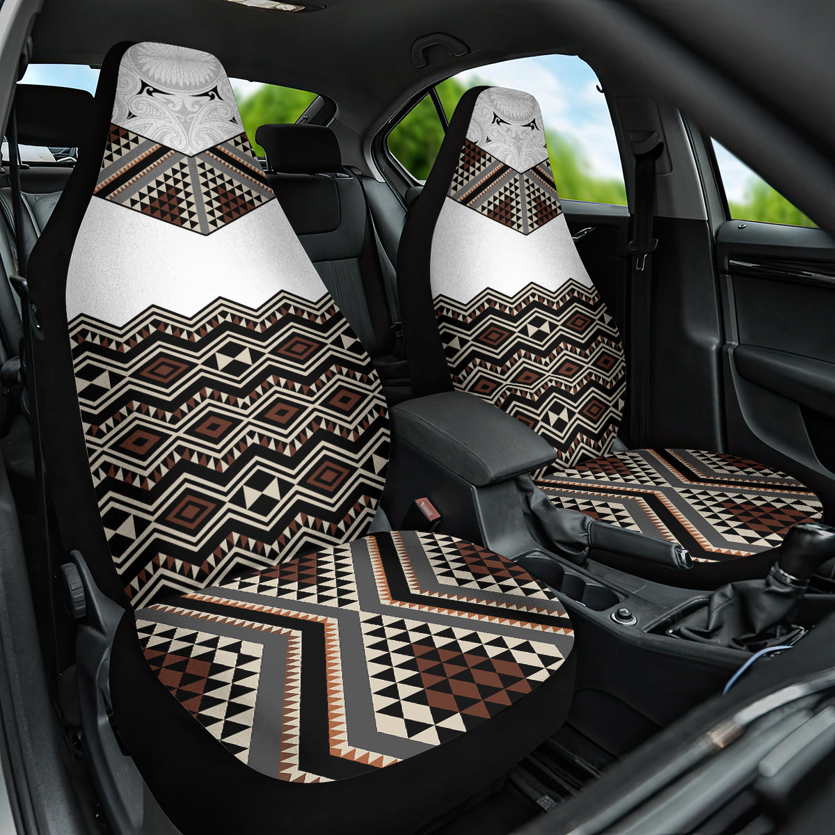 New Zealand Aotearoa Car Seat Cover Taniko Art Simple Style LT05 One Size Brown - Polynesian Pride