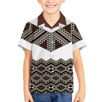New Zealand Aotearoa Family Matching Summer Maxi Dress and Hawaiian Shirt Taniko Art Simple Style LT05 Son's Shirt Brown - Polynesian Pride