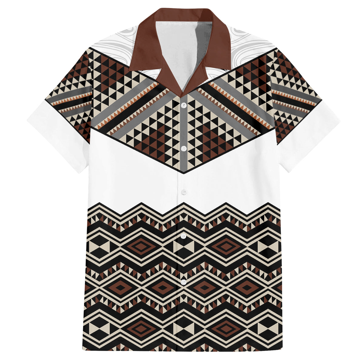 New Zealand Aotearoa Family Matching Tank Maxi Dress and Hawaiian Shirt Taniko Art Simple Style LT05 Dad's Shirt - Short Sleeve Brown - Polynesian Pride