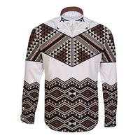 New Zealand Aotearoa Long Sleeve Button Shirt Taniko Art Simple Style LT05 - Polynesian Pride