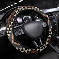 New Zealand Aotearoa Steering Wheel Cover Taniko Art Simple Style LT05 Universal Fit Brown - Polynesian Pride