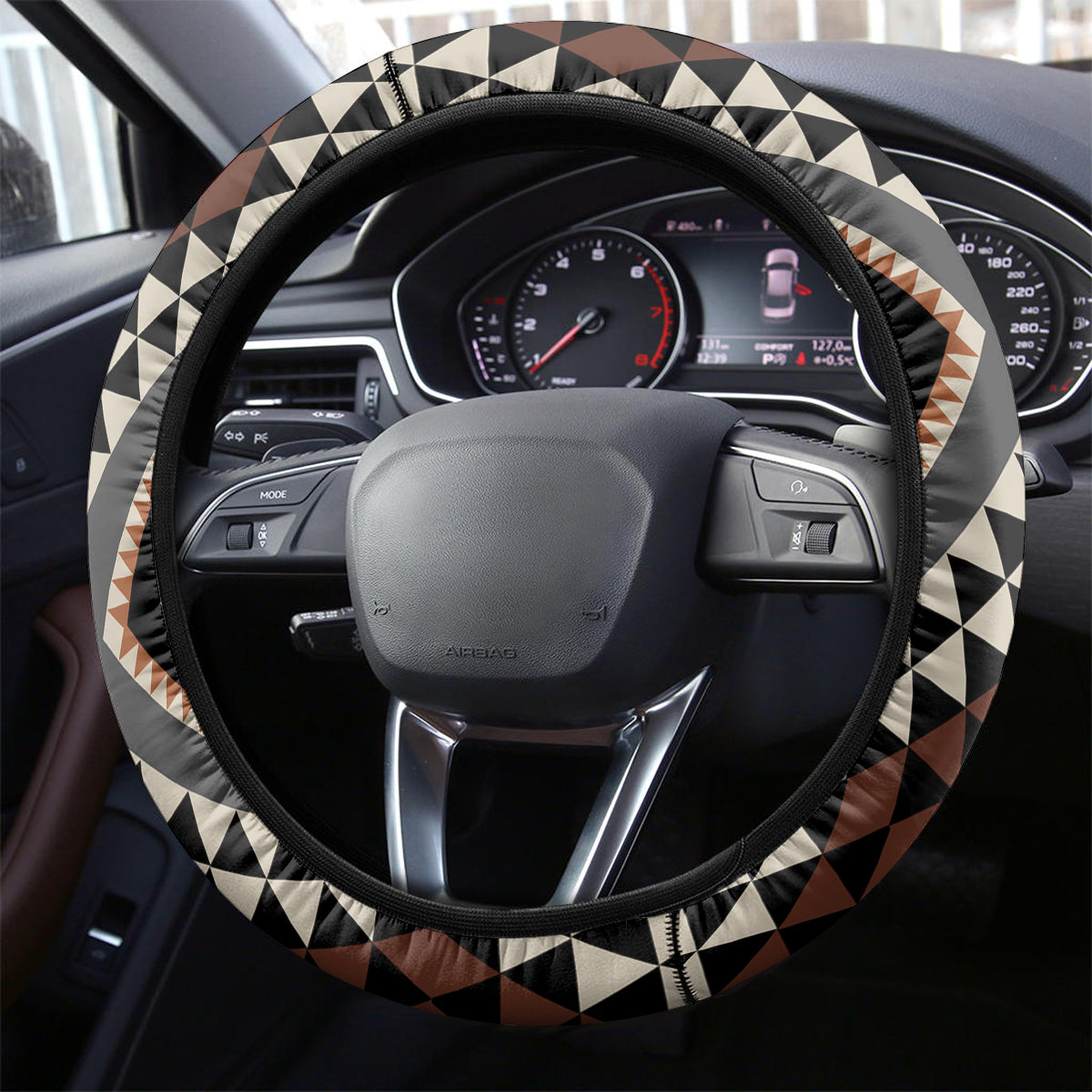 New Zealand Aotearoa Steering Wheel Cover Taniko Art Simple Style LT05 - Polynesian Pride