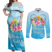 Universal Human Rights Month Couples Matching Off Shoulder Maxi Dress and Long Sleeve Button Shirt Polynesian Style LT05 Blue - Polynesian Pride