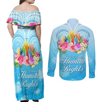 Universal Human Rights Month Couples Matching Off Shoulder Maxi Dress and Long Sleeve Button Shirt Polynesian Style LT05 - Polynesian Pride
