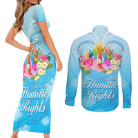 Universal Human Rights Month Couples Matching Short Sleeve Bodycon Dress and Long Sleeve Button Shirt Polynesian Style LT05 - Polynesian Pride